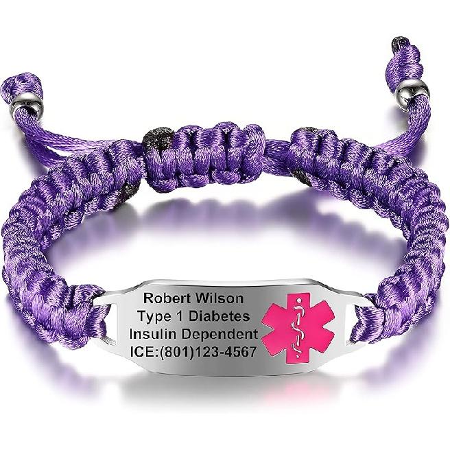 Medical Alert Bracelets for Women Personalized | Medical Alert ID Bracelets | Tow-Tone Polyester Rope Handmade Braided Emergency Bracelet, Adjustable