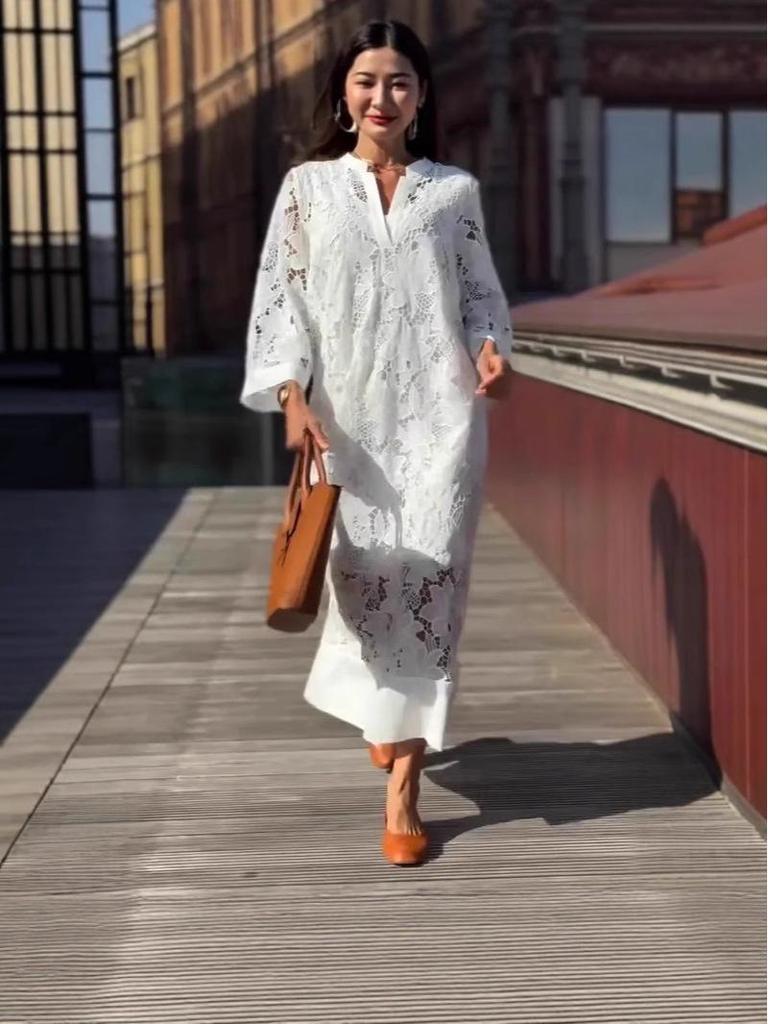 In Stock: New Casual Loose Lace V-Neck Dress Two-Piece Set