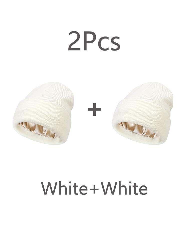 2Pcs Unisex Satin Lined Beanies Hat for Women&Men Winter 2Layer Ear Protect Warm Hiking Cycling Ski Cap Slouchy Cuffed Balaclava