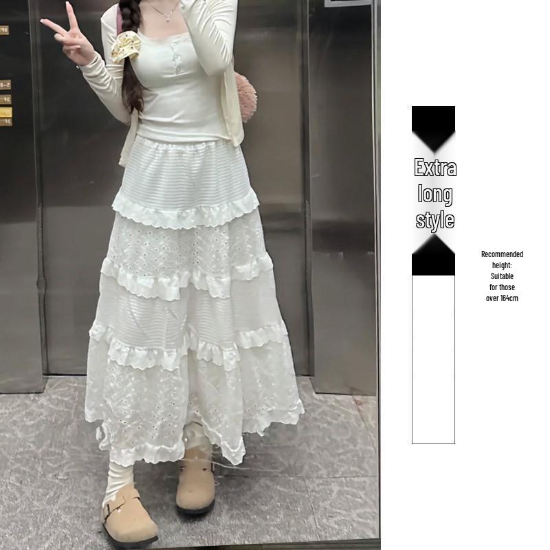 Gonna Lunga A-Line da Ballo a Vita Alta Bianco Torta per Donna - Elegante Gonna Lunga Voluminosa per Primavera, Estate e Autunno 2025