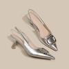 Fashion Women's Sandals Summer New High-heeled Pointed Metal Decorative Baotou Slip-up Slippers Fashion Temperament