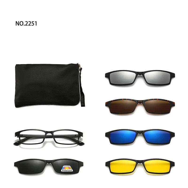 6 In 1 Spectacle Frame Men Women With 5 Pcs Clip On Polarized Sunglasses Magnetic Glasses Male Computer Optical 2201