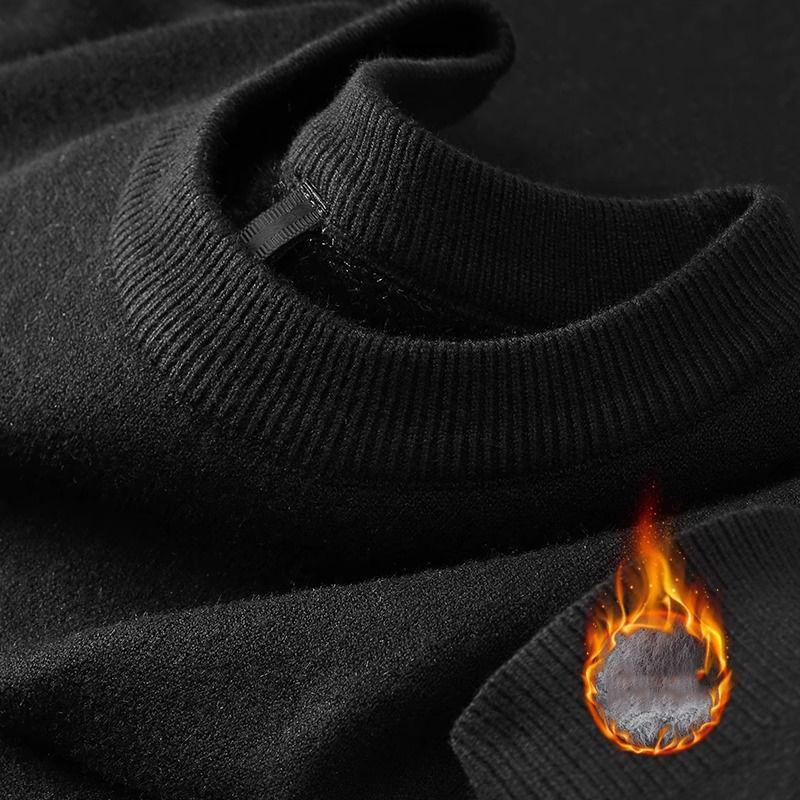 Plüsch Herren Strickpullover Rollkragen mit Samt gefüttert Warm Solide Pullover Herbst Winter Dickes Unterteil Lässig O-Ausschnitt Pullover XS black