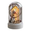 Christmas Dome Glass Ornament LED Light Up Reindeer Christmas Tree Little Church in Cloche Tabletop Decoration for Indoor Room Desktop Decor