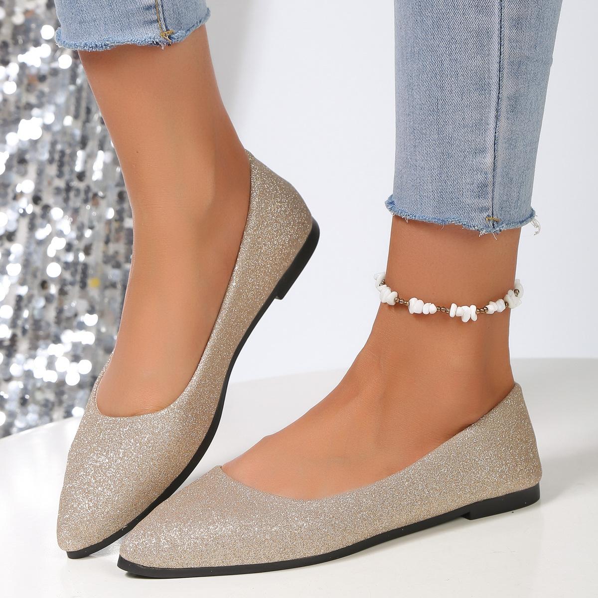 

2024 Модные дышащие летние балетки на плоской подошве с заостренным носком, женские туфли-лодочки с мягкой подошвой, размер плюс 43 42