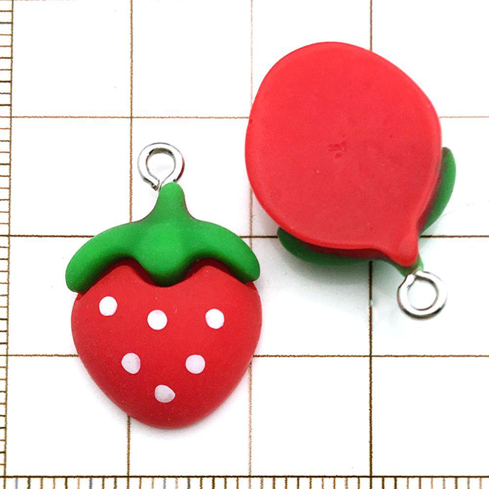 Set of 20 Red Resin 3D Fruit Charms: Strawberries and Apples for DIY Jewelry.