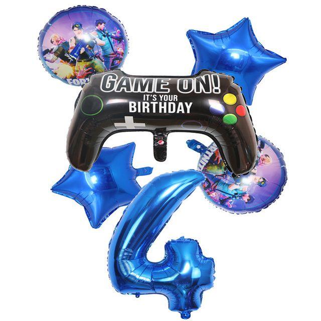 6-Piece Set of Fortnite “Win the Chicken Dinner” Themed Party Decorations: Aluminum Foil Balloons and Birthday Party Decorations