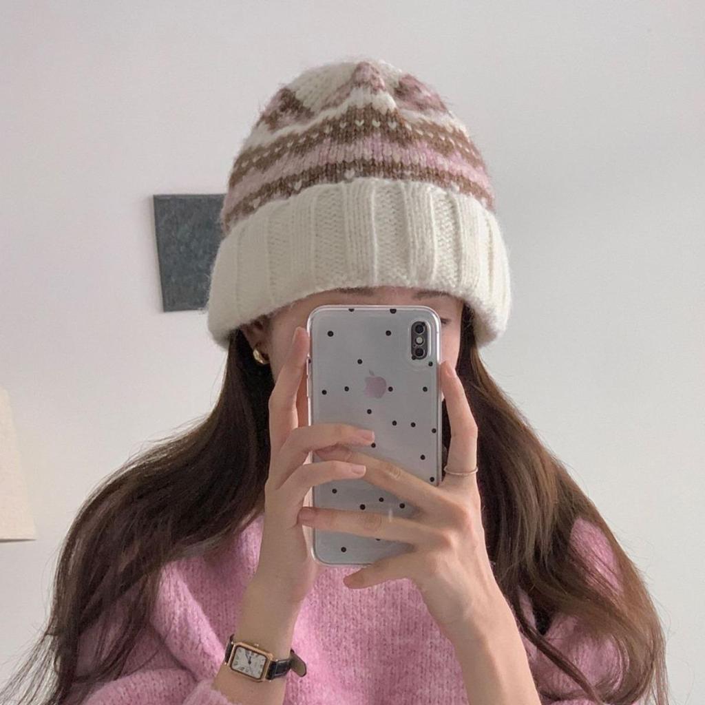Women's Fair Isle Knitted Wool Hat: Warm, Versatile, Casual Ear Protection for Cold Weather