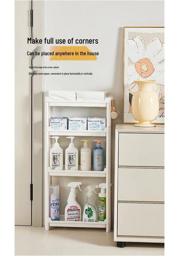 Slim Behind-Door Storage Trolley: Multi-Layer Shelf for Bathroom & Toilet.