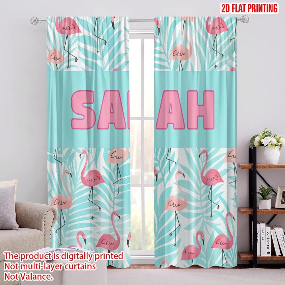 2pcs,2D plane printing Light Filtering Curtains FlamingoPalms Polyester Fabric (without rod) All Seasons Perfect for Bedroom