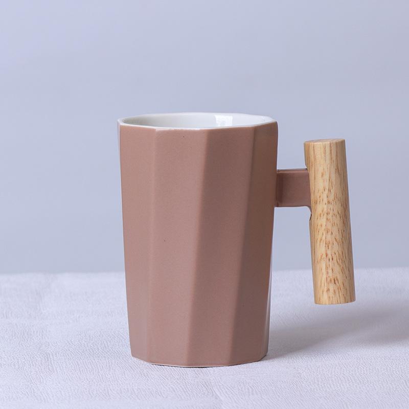 Nordic Wooden Handle Ceramic Mug Office Cup Creative Holiday Event Gift