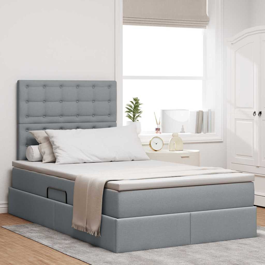 Storage Bed with Mattress Light Grey 120 x 200 cm Polyester