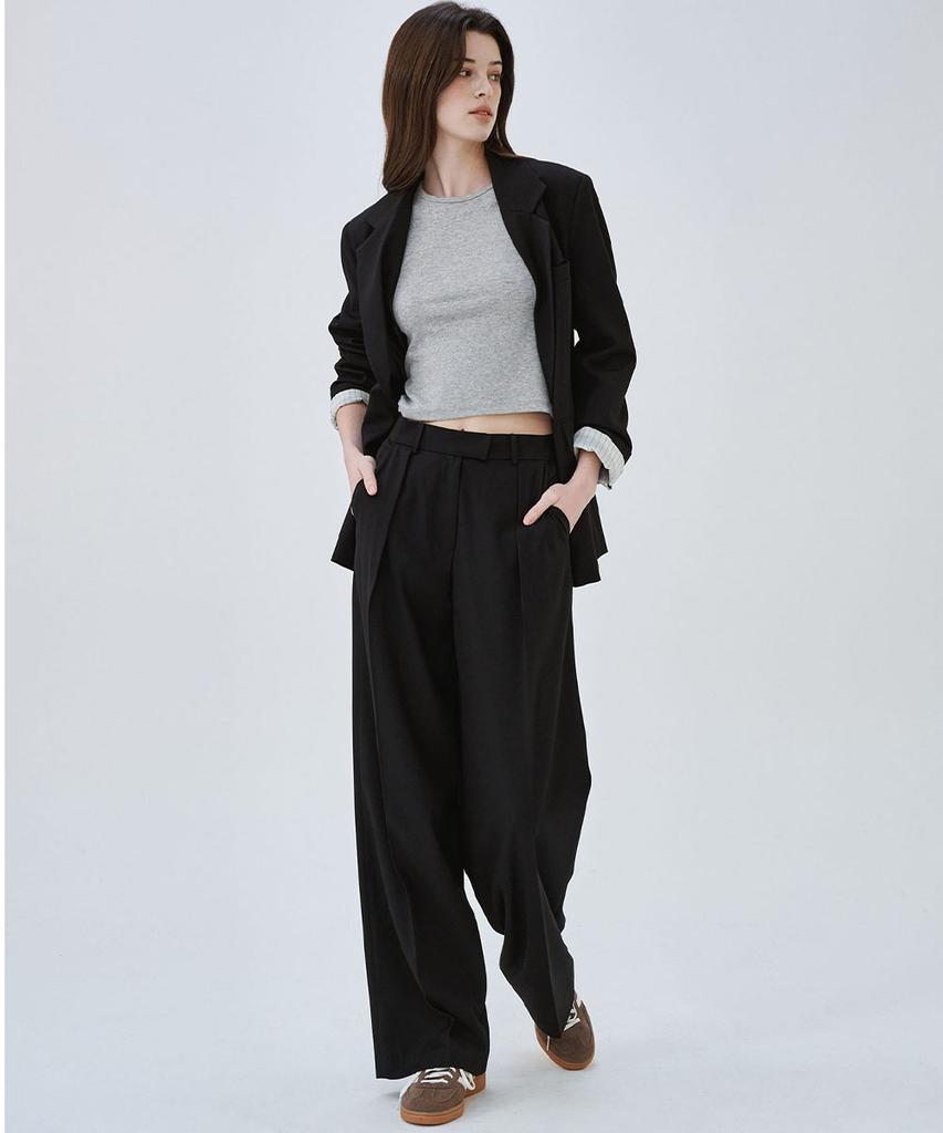 Marop 2172 Single-Pleat Wide Pants (Black)