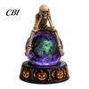 Halloween Table Decor LED Lighted Faux Crystal Ball Decoration, Resin Witch/Skeleton/Cat/Ghost Figurine with Unique Gift for Friends Green/Purple