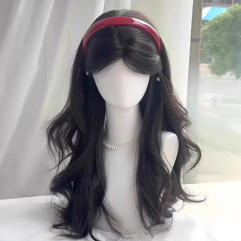 Daily Wear Wig Cold Brown Natural Middle Part Eight-Character Bangs Big Waves Flattering Face Slimming