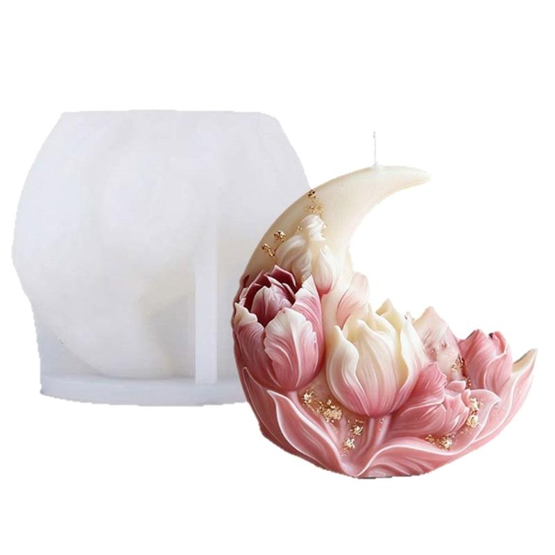 

Flower Embossed Moon Silicone Molds Candle Making Tool for Handmade Candle Soap Home Decoration Epoxy Resin Craft 1