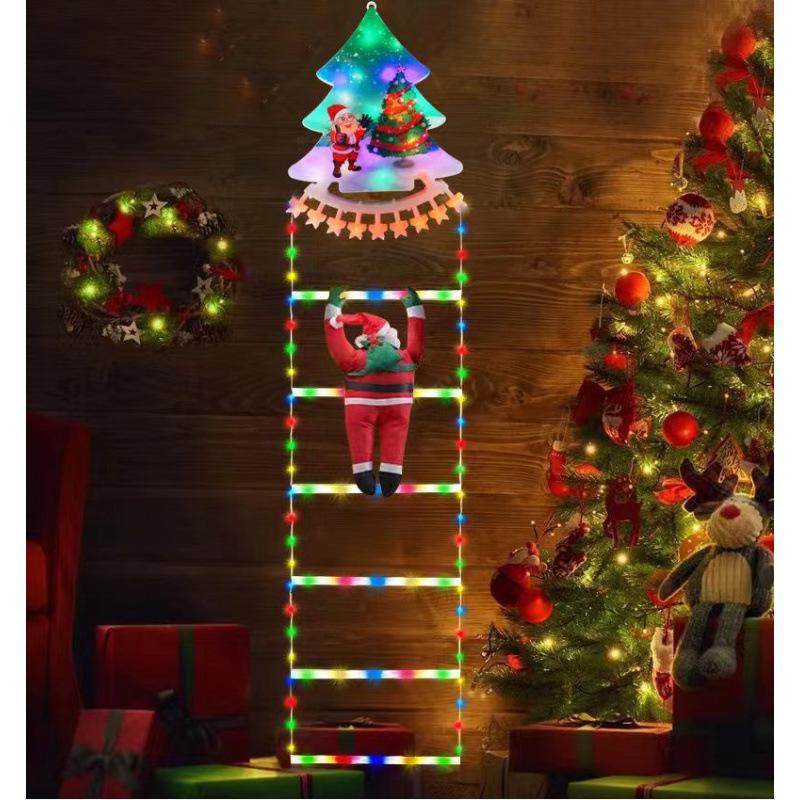 Christmas LED Santa Climbing Stair Lights with Wall Decorations