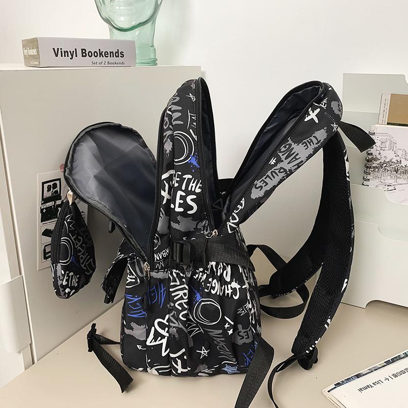 Graffiti-Print Herren Rucksack mit großem Fassungsvermögen Damen Leichter Schulrucksack aus Nylon für Studenten mit Münzbörse