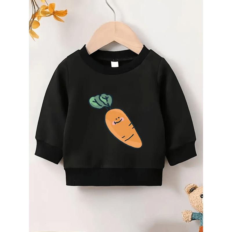 European sizes Smiling Carrot Print 0-3 Years Kids' Sweet Cute Long Sleeve Round Neck Sweatshirt