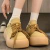 Spring and Autumn New Style Fashionable  Comfortable Leather Large-toe Bread Shoes Comfortable Casual Thick-soled Sneakers