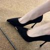 Pumps Sexy Ladies High Heels Women Suede Black Metal Pointed Toe Shoes with Elegant Heel Office