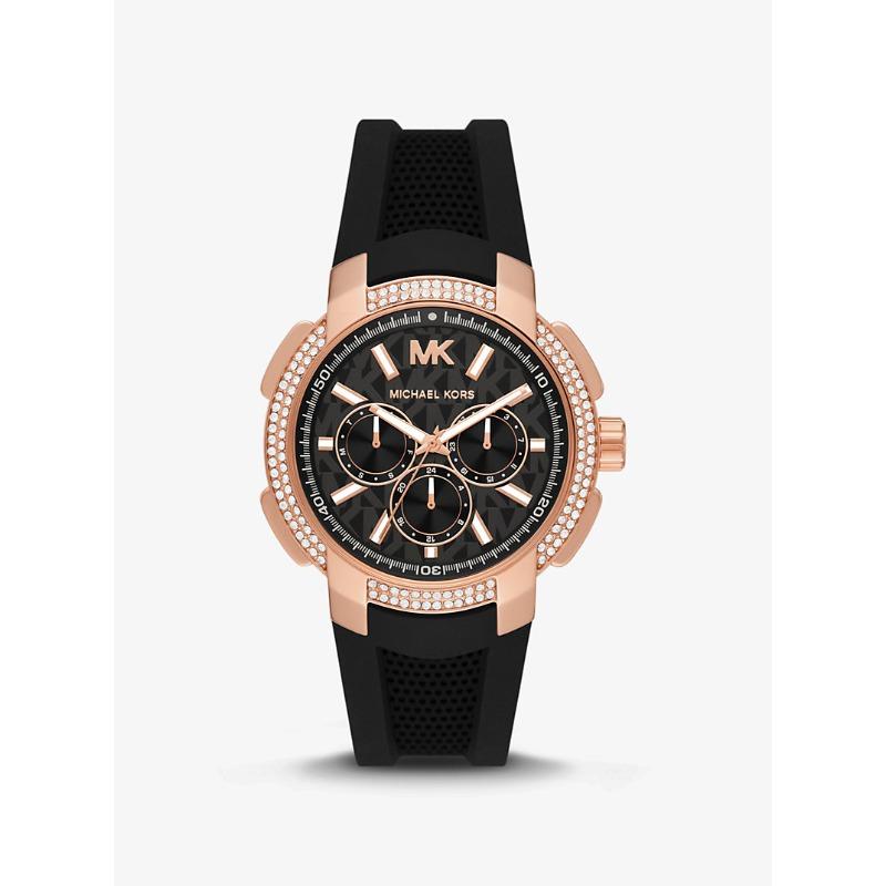 

Женские часы Michael Kors Sydney Oversized с паве, покрытие цвета розового золота и силиконовый ремешок MK7245 чёрный