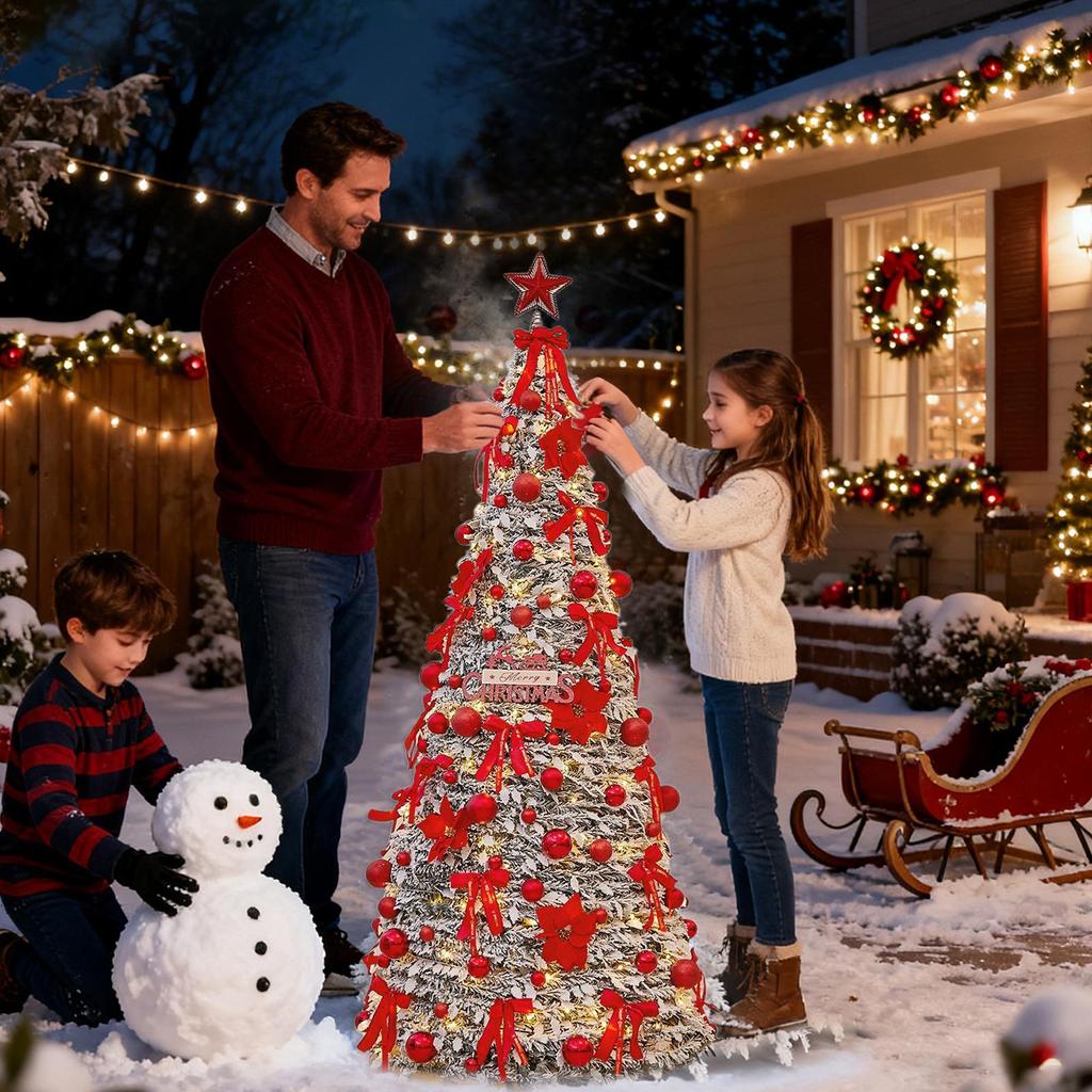 Artificial Foldable Christmas Tree Home Decor Without Lights with Hanging Ornaments for Thanksgiving Holiday Birthday parties