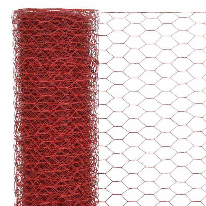 VidaXL Grillage Acier Revêtement PVC 25x1 m Hexagonal Rouge Clôture Jardin 143305