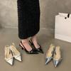Temperament black patent leather pointed head bag head empty sandals women 2025 new spring and autumn stiletto high heels single shoes women