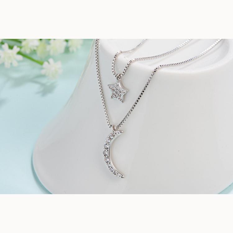 Star Moon Pendant Female Double Short Necklace Collarbone Chain Necklace Jewelry Romantic Valentine's Day Gifts for Girlfriends