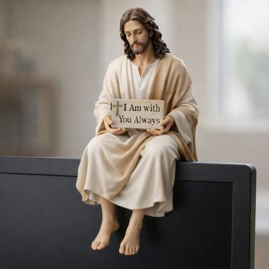Jesus Resin Desk Figurine Handmade Stiting Jesus Christ Statue for Car Dashboard Home Office Table Decor Christian Religious Gift for Family Friends