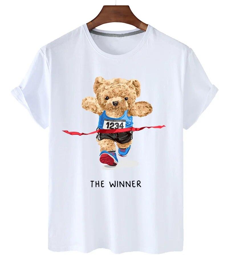 T-shirt Divertente con Stampa Orso Donna Moda Cartone Animato Harajuku Casual T-shirt Femminile Estiva Manica Corta Top T-shirt Unisex Maglietta Unisex