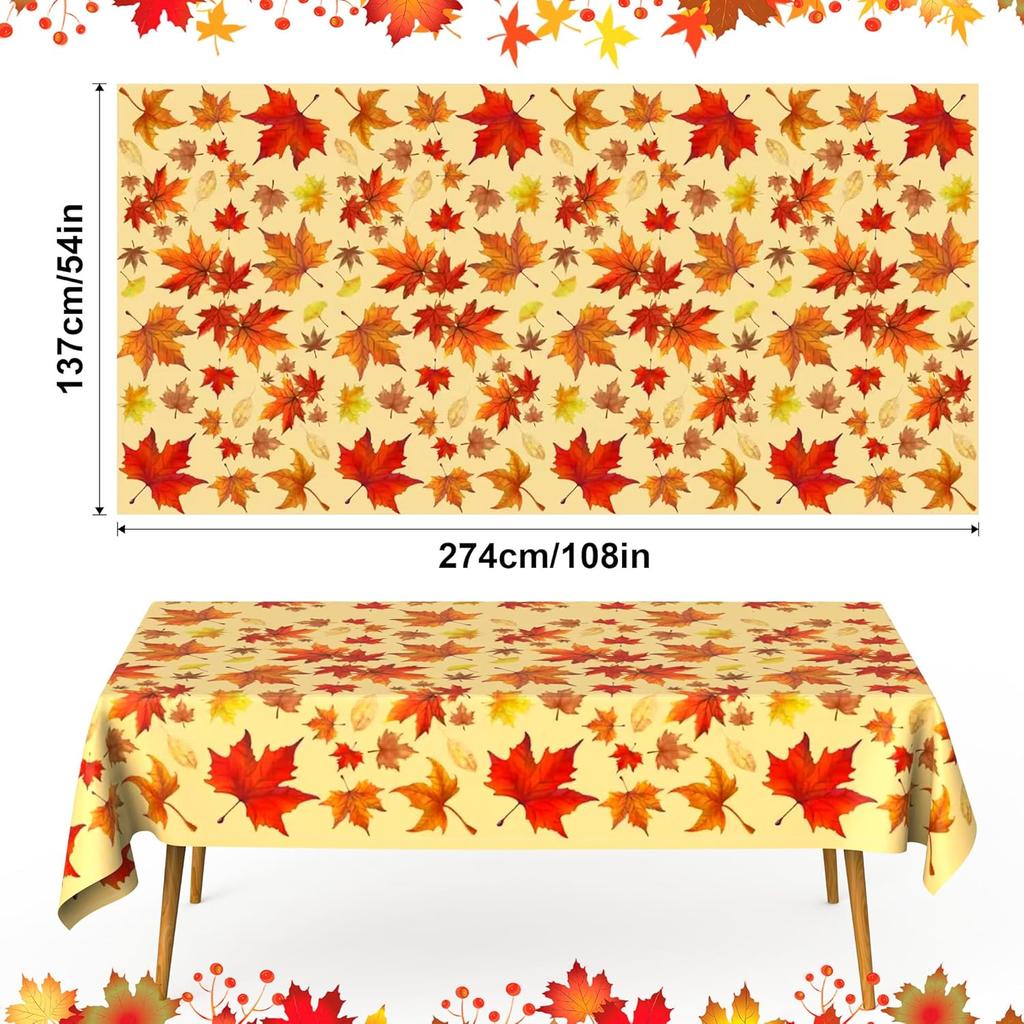 Thanksgiving Tablecloth Plastic, Fall Tablecloth, 2 Pack Disposable Table Cloth Table Decor Autumn Maple Leaf Rectangle Tables Cover for Autumn Fall