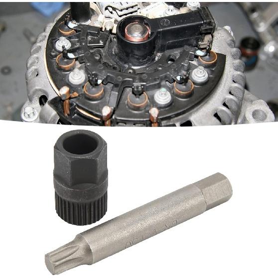 Alternator Decoupler Pulley Tool, Alternator Pulley Wrench 33 Teeth Spline Socket T50 Drill Bit Puller Remover Tool