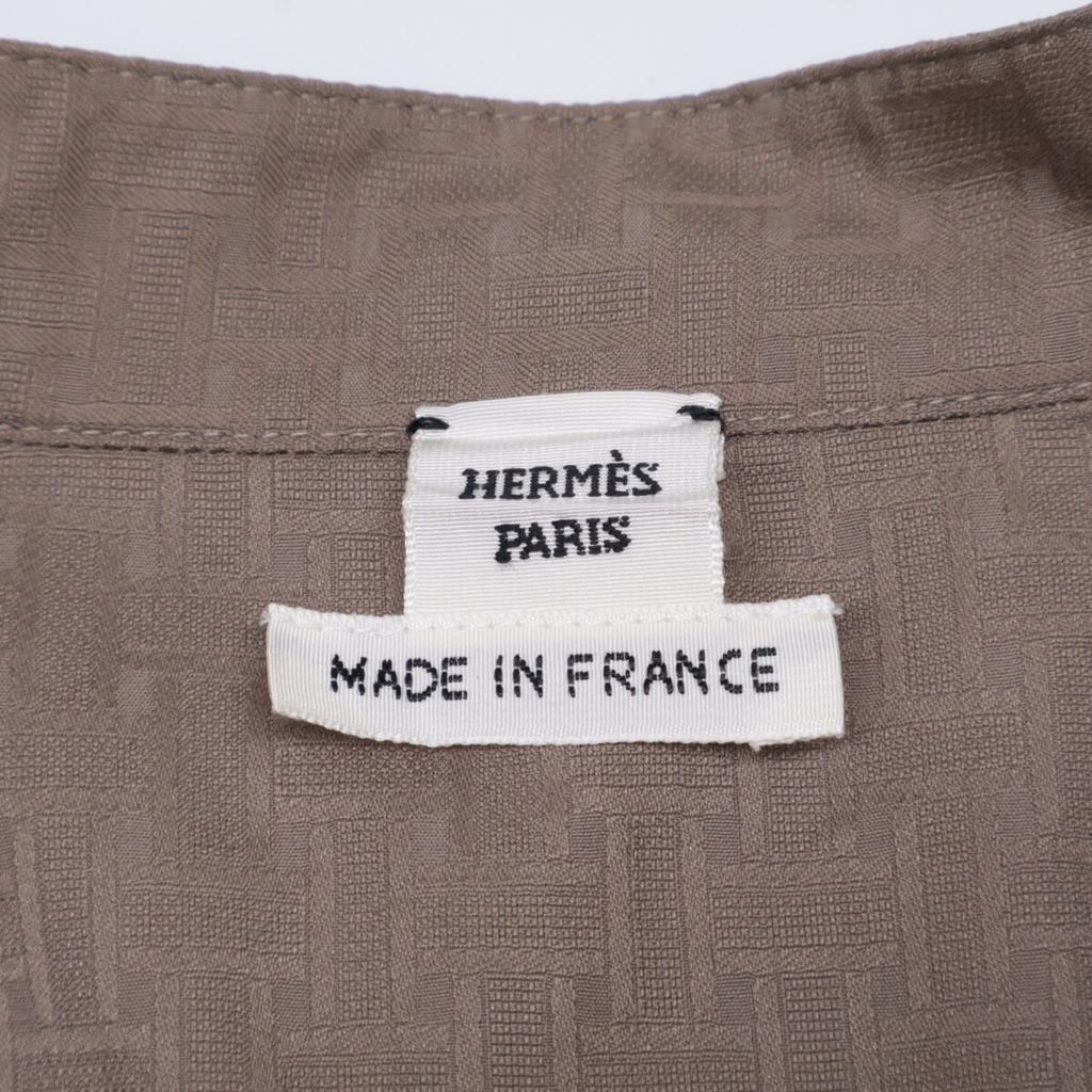 Hermes [Excellent Condition/Domestically Authorized/24 Stainless Steel] MOSAIQUE H Mosaic Jacquard Belted Country Dress (4H0502DB) Dress 32 BrownUsed