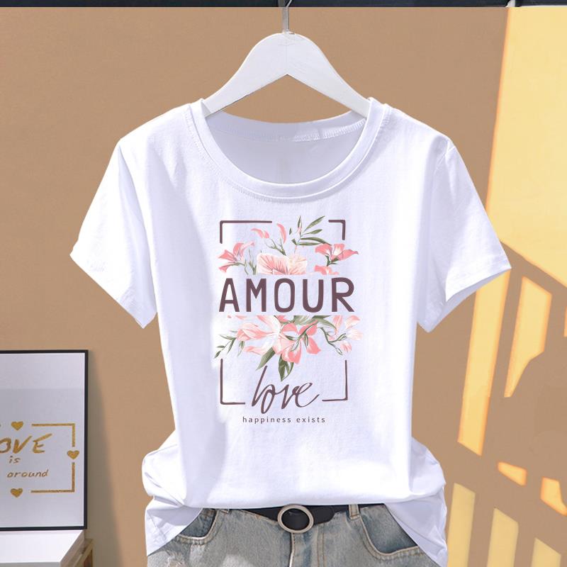 (Asian Size) cute letter style Women's Top T shirt Printed O-neck Short Sleeve T-shirts Fashion Female Casual Clothing Graphic Tee
