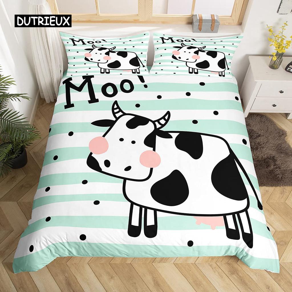 Cow Print Duvet Cover Set Animal Cow Doodle Cartoon Drawing Farming Husbandry Polyester Duvet Cover Set Double Queen King Size