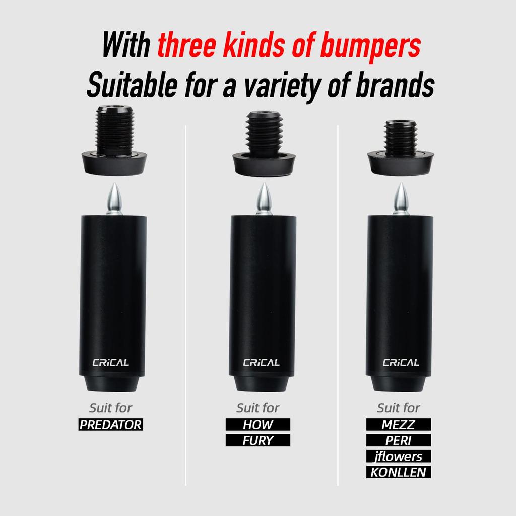 CRICAL Pool Cue Extension, 2/3/4/8 Inch Metal Billiard Cue Extension with 3 Bumpers, Billiard Accessories