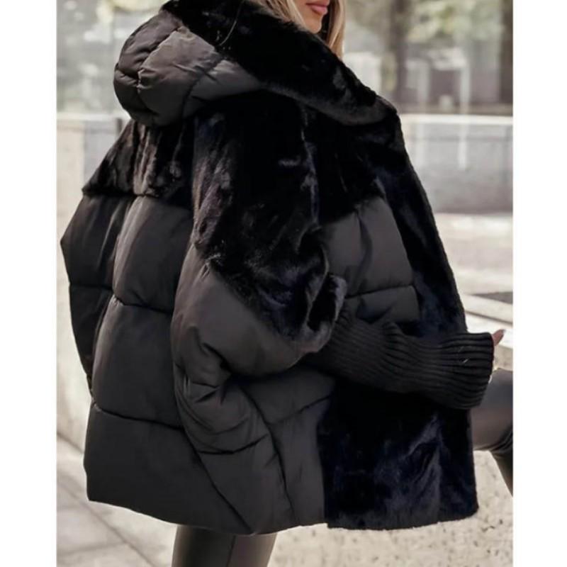 Damen Winter Kapuzen Patchwork Warm Oberbekleidung Damen Gepolsterte Lässige Weiche Jacke