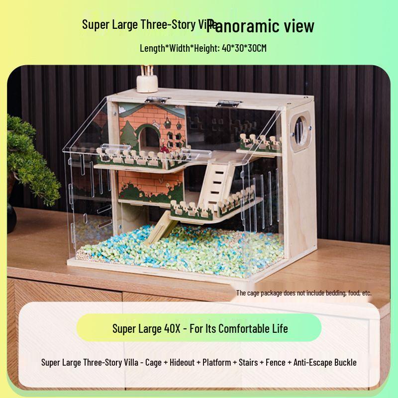 Luxuriöser Acryl-Hamsterkäfig Villa mit Transparentem Design und Bepflanzung - Goldbär Edition