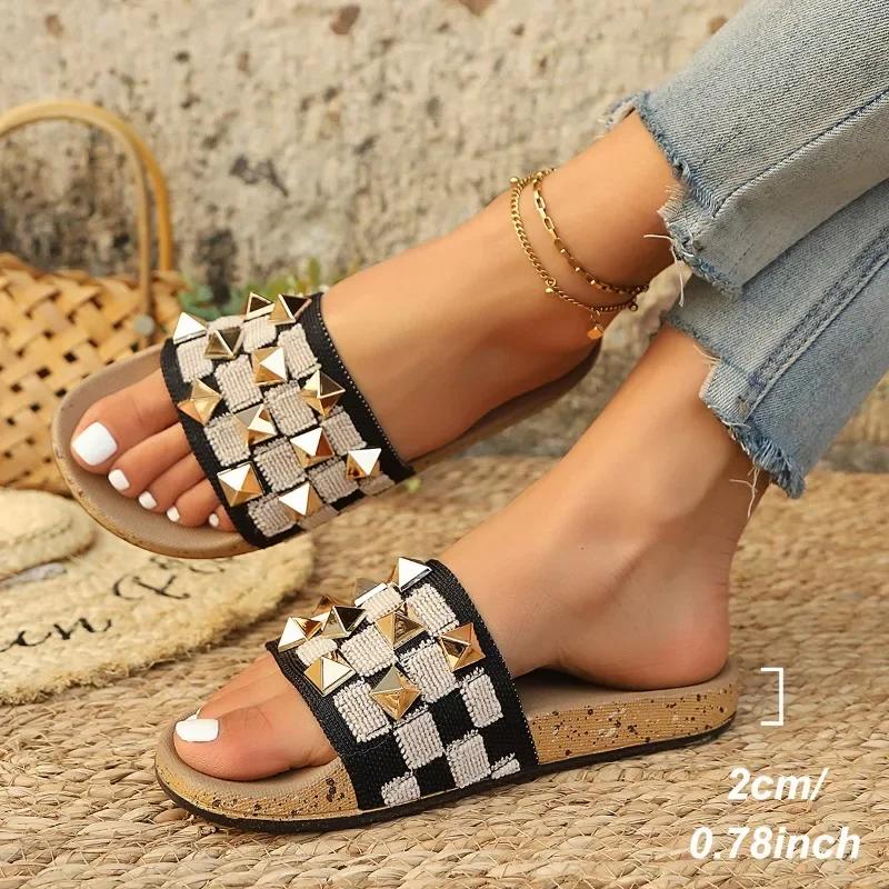 Fashion Shoes for Women 2025 New Summer Best Seller Flat Slippers Hot Sale Open Toe Slippers Fashion Rivet Daily Comfortable Slippers