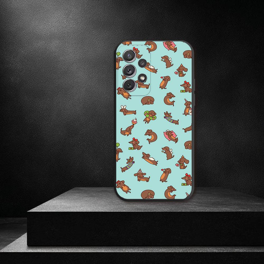 Cute Dachshund Dog Phone Case For Samsung S 25,24,23,22,30,21,10,9,Ultra,Plus,Lite,FE,4,5G Black Soft Case