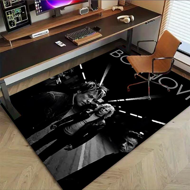 1pc Bon Jovi Home Office, Durable Polyester Floor Mat with Easy, Office Decor, Urban Style, Nonslip Backing, Highquality Fabric