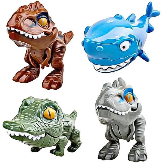 

DR DINGUS Юрские Динозавры Чемпионы Хрум-Хрум - 4 шт. - Подарочная упаковка для обучения - Мини-отряд Дино-фигурок - Щёлкающие Челюсти и Хвосты - Весело для 4 Pack