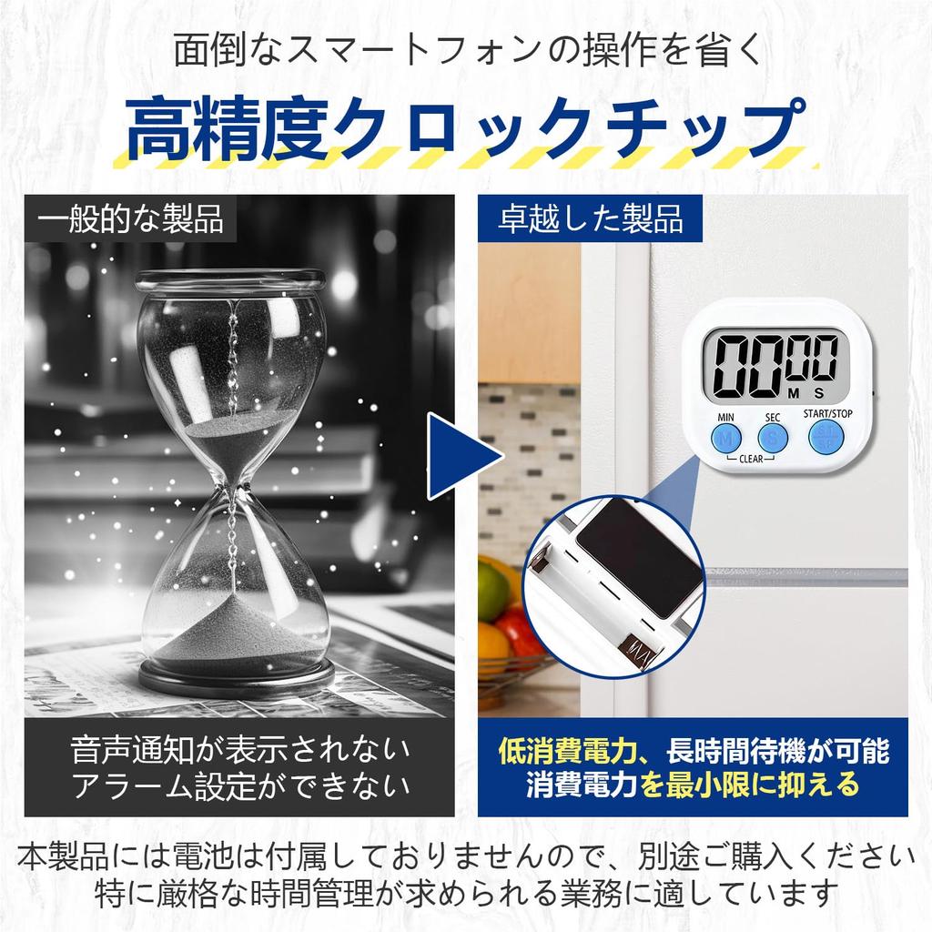 White Kitchen Timer, Maximum 99 minutes 59 seconds, Digital Display, Large, Easy-to-Read Screen, Visual Electronic Timer, Loud Alarm, Magnetic Mount,