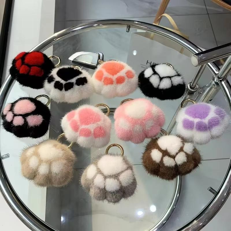 1 Piece Cat Paw Plush Pendant Bag Ornaments Cute Little Paw Car Key Chain Bag Pendant Keyrings Birthday Gift
