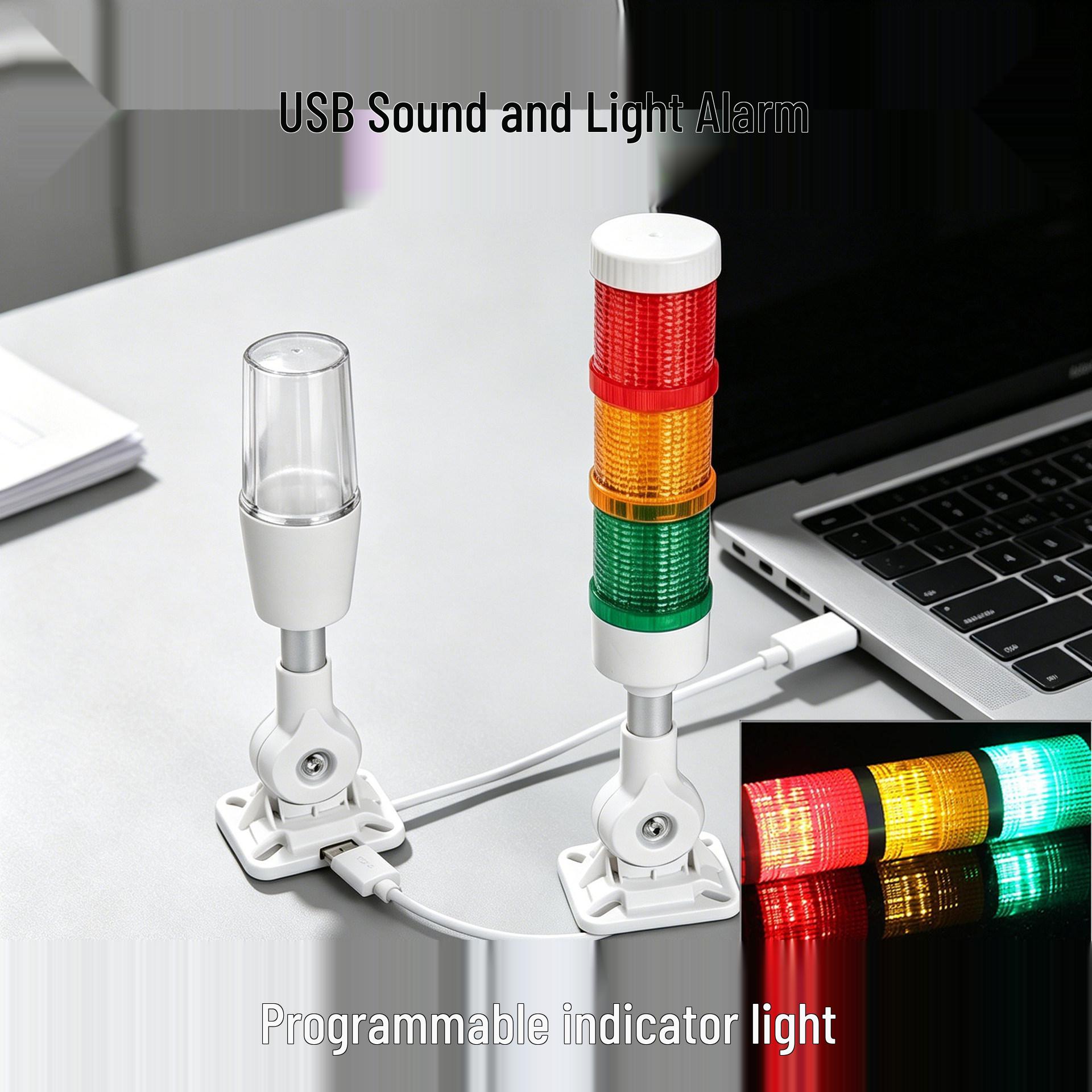 USB Programmable Three-Color Alarm Indicator with Sound & Light Integration 5002, 2m Cable, Three-Color Light, Screw