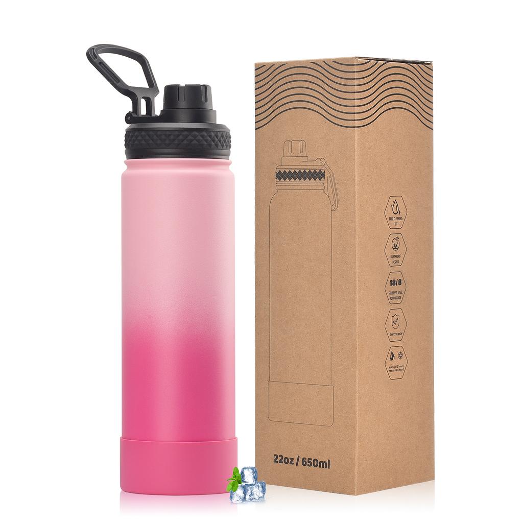 WATERSY Outdoor Sport Wasserflasche Edelstahl Vakuumisoliert 650ml Doppelwandige Thermoskanne Kaffeetasse für Wandern Fitnessstudio Reisen