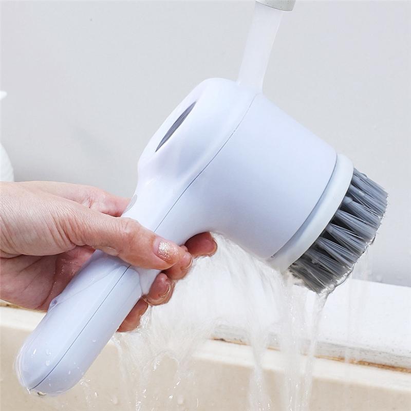 Good-For Kitchen Sink Bathroom Shower Tile Dish Scrubber Brush Electric Scrubber With 5 Brush Heads WHITE