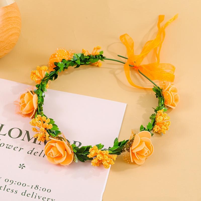 

Flower Wreath Headband Simulation Floral Hair Hoop Ribbon Hairband Floral Wedding Garland Headdress For Beach Parties Weddings